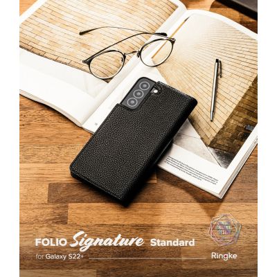 3. Ringke Folio Signature Flip Leather Case for Samsung Galaxy S22 + (S22 Plus) Black (FSS118R262)