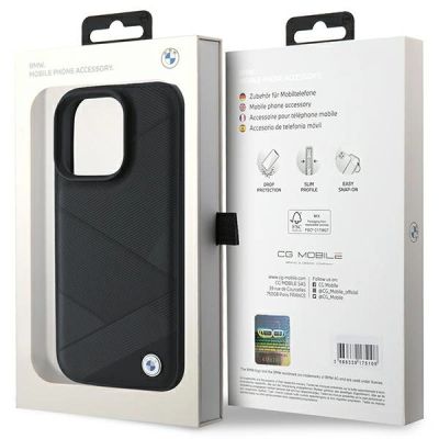 8. BMW Signature Leather Crossing Lines Pattern iPhone 16 Pro Case - Black