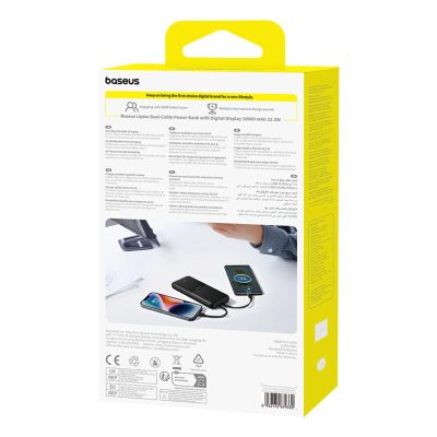9. Baseus Lipow 10000mAh 22.5W Powerbank with Dual Built-in Cable with Display (with additional black Baseus Simple USB-A - USB-C 3A 0.2m cable) - Black