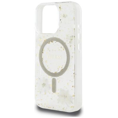 6. Guess Resin Flowers Glitter MagSafe iPhone 16 Pro Case - Beige