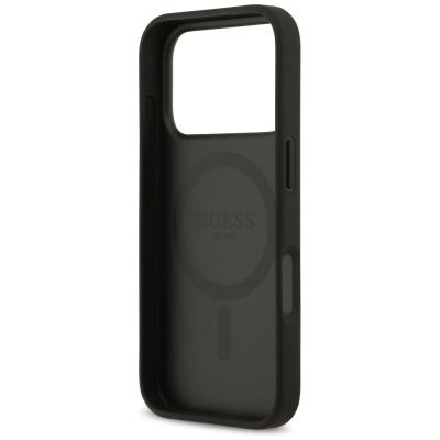 7. Guess Grained Flowers Classic Logo MagSafe case for iPhone 17 Pro - black