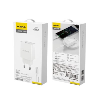 3. Dudao A4EU USB-A 2.1A wall charger - white + USB-A - micro USB cable