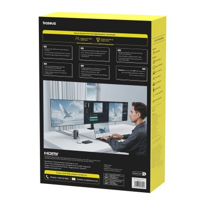 6. Baseus Spacemate RD1 hub 11in1 USB-C docking station - 2xHDMI 4K@60Hz 2xDP 4K@60Hz 2xUSB-A 10Gb/s USB-C 10Gb/s RJ45 USB-A 480Mb/s USB-C PD mini jack 3.5mm EU charger - gray