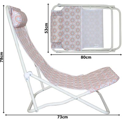 13. FOLDABLE BEACH CHAIR WITH HEADREST, BLUE AND ORANGE
