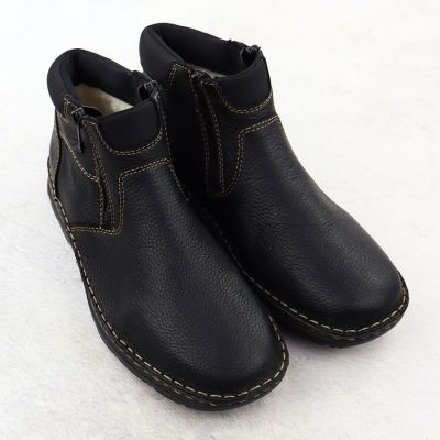 3. Men’s black leather ankle boots with zip, Rieker 05362-00