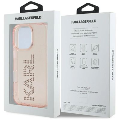 8. Karl Lagerfeld IML Rhinestones Logo iPhone 16 Pro Max Case - Pink
