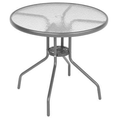 4. GARDEN FURNITURE SET ROUND TABLE 4 CHAIRS AND UMBRELLA DARK GREY
