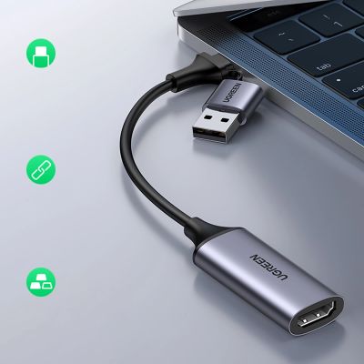 8. Ugreen CM489 40189 HDMI (Female) - USB-A / USB-C (Male) Capture Card - Gray