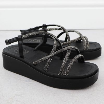 5. Women's Roman wedge sandals with zircons, black Filippo DS6898