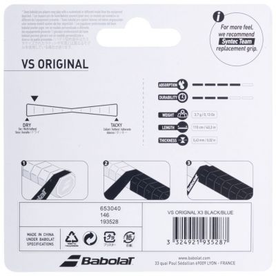 3. Babolat Vs Original Feel Grip 3 pcs. Black and Blue 653040 146/193528