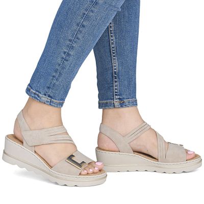 6. Women's beige wedge sandals Rieker 67410-62