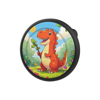 AirTag badge case - black with dinosaur print