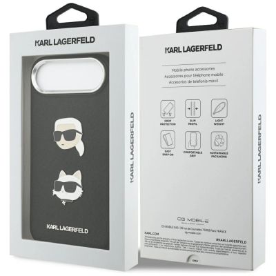 8. Karl Lagerfeld FW Grained Karl & Choupette Heads Pins & Logo iPhone Air Case - Black