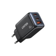 UNITEK GAN WALL CHARGER 2X USB-C USB-A ,PD 3.0, 65W, BLACK