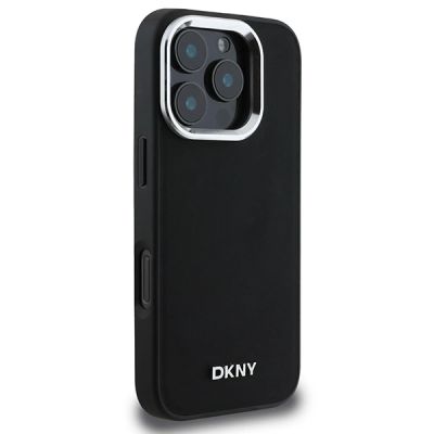 4. DKNY Plain Silver Logo MagSafe iPhone 16 Pro Case - Black