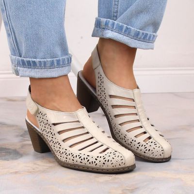 5. Rieker W RKR49B beige leather high heel sandals