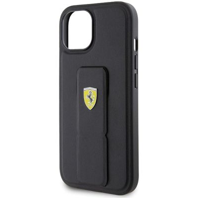 6. Ferrari Grip Stand Metal Logo case for iPhone 15 - black