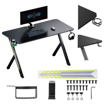 NanoRS Gaming Desk, Black with Headphone and Cup Holder, Max. 75kg, Dimensions 1200x600x750mm, RS101