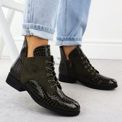 6. Women's patent leather ankle boots crocodile green Vinceza 26-16477