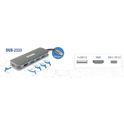 3. 5-in-1 USB-C Hub with HDMI/1x HDMI, 3x USB 3.0, 1x USB-C Port