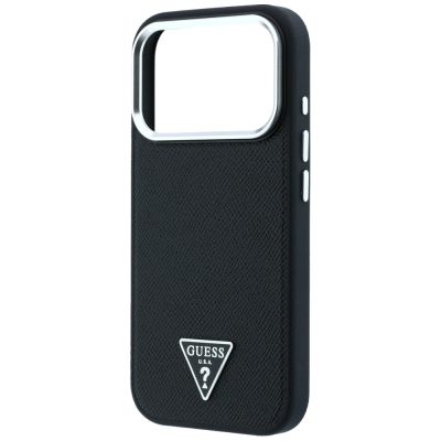 6. Guess Grained Triangle Logo MagSafe Case for iPhone 17 Pro / 18 Pro - Black