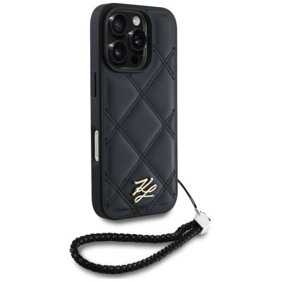 3. Karl Lagerfeld Quilted Initial Logo & Chain Strap iPhone 16 Pro Case - Black
