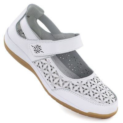 Women's leather openwork shoes with Velcro, white Jezzi 9763