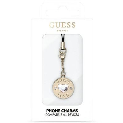 2. Guess case GUCPMHGLD Phone Strap Heart Diamond Charm with Rhinestones
