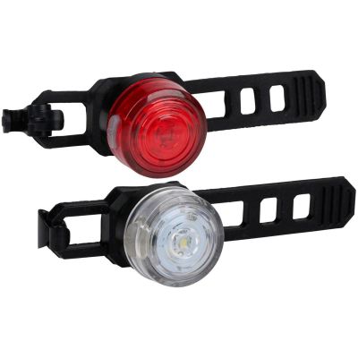 SET OF SILICONE LED BIKE LIGHTS FRONT AND REAR ROUND BLACK DUNLOP