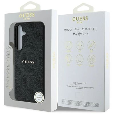 8. Guess Leather 4G Colored Ring Classic Logo MagSafe Case Samsung Galaxy S25 Plus black