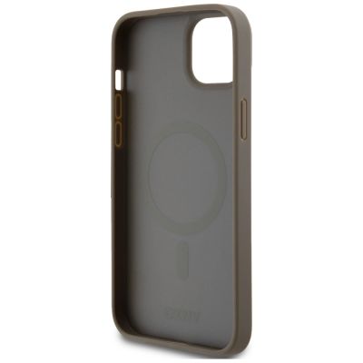 7. DKNY Leather Pattern Metal Logo MagSafe Case for iPhone 15 Plus / 14 Plus - Brown