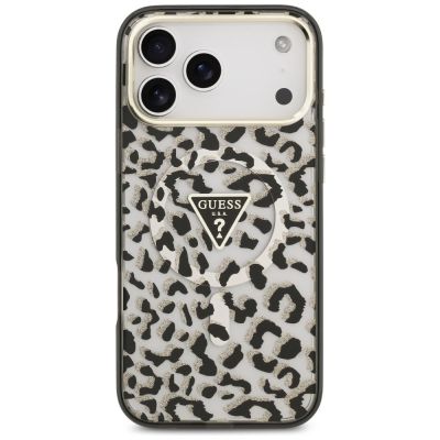 3. Guess IML Leopard Glitter Triangle Logo MagSafe Case for iPhone 17 Pro Max / 18 Pro Max - Black