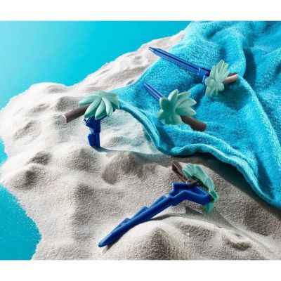 3. Pegs, clips, beach towel, blanket holders, 4 pieces, blue palm trees