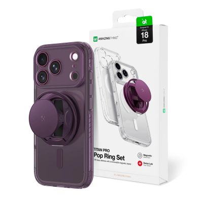 AmazingThing Titan Pro Pop Lens Case for iPhone 18 Pro with Camera Cover, Holder and Stand, MagSafe Compatible - Purple