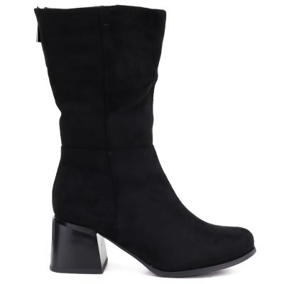 2. Women's short high-heeled boots in black suede Jezzi ASA269-7