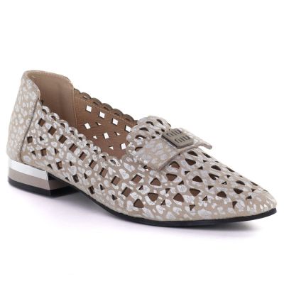 Women's leather openwork taupe shoes Vinceza 99205