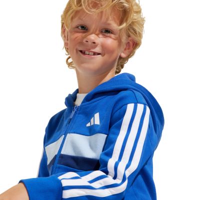 6. adidas Seasonal Essentials Tiberio 3-Stripes Fleece Tracksuit for Kids Blue JC7488