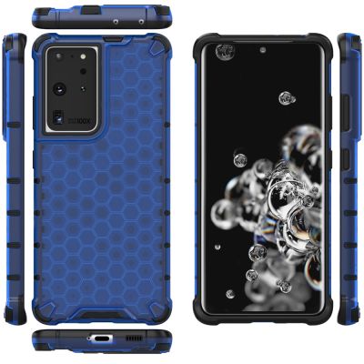 12. Honeycomb case armored cover with a gel frame for Samsung Galaxy S22 Ultra blue