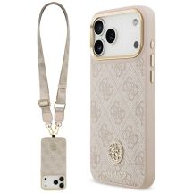 Guess 4G Strass Logo & Big Strap Metal Buttons MagSafe Case for iPhone 17 Pro Max - Pink