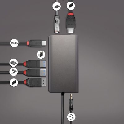 4. Lindy 43323 Docking Station Wired USB 3.2 Gen 1 (3.1 Gen 1) Type-C Black, Gray