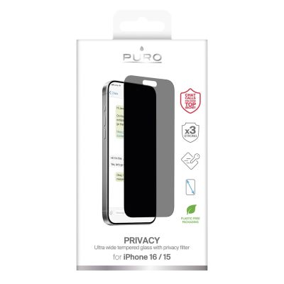 8. Puro Privacy Tempered Glass for iPhone 16 / iPhone 15