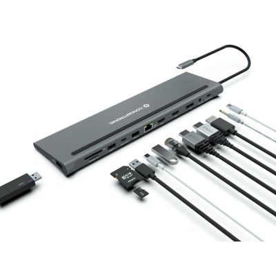 6. CONCEPTRONIC 12-1 USB-C docking station->2xHDMI/3xUSB-A/DP/+ 18cm gr