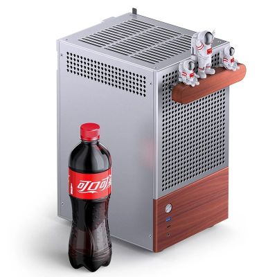 17. Jonsbo T6 Mini-Tower PC Case, Mini-ITX, Tempered Glass, Wood - Silver