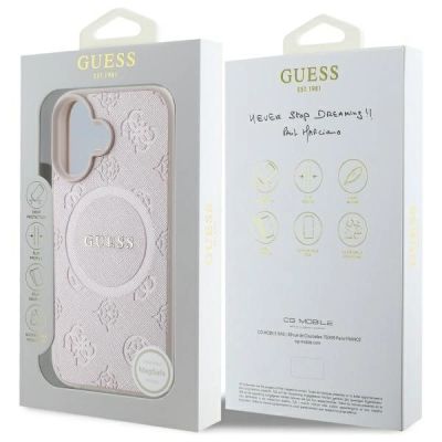 8. Guess Saffiano Peony Classic Logo MagSafe iPhone 16 Case - Pink