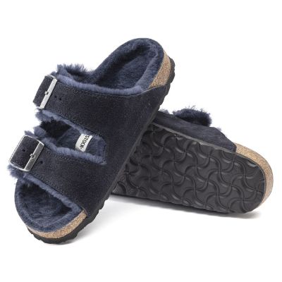 3. Birkenstock Arizona VL Shearling Midnight Suede Leather Narrow Slides (1020583)