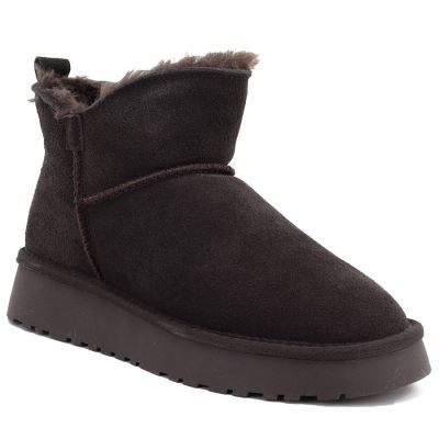 2. Women's leather ankle boots, brown platform snow boots, Vinceza 97961