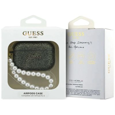 4. Guess Glitter Pearl Strap Case for AirPods Pro 3 - Black and Glitter