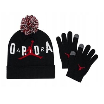 Youth Set Winter Hat + Gloves Air Jordan Essential Pom Beanie Set Black - 9A0869-023