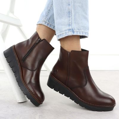 5. Women's brown leather wedge ankle boots Rieker X9165-27