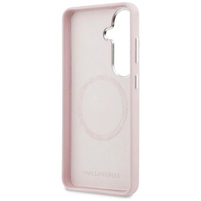 7. Karl Lagerfeld Saffiano KC Metal Logo MagSafe Case for Samsung Galaxy S26+ - Pink